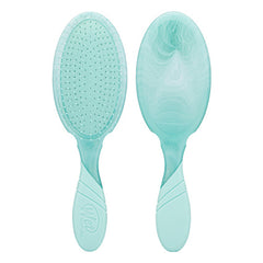 Teal marbled detangling hair brush, oval bristle pad and curved handle.