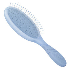 Blue detangling hair brush with cushioned oval pad and bristle tips