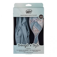 Detangling brush and headwrap kit in Aqua gemstone style box
