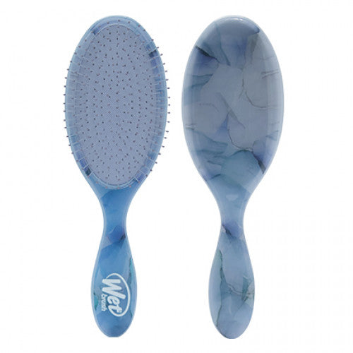 Blue oval hair detangler brush with flexible bristle pad and ergonomic handle