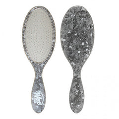 Two gray speckled detangler brushes with diamond-shaped pads and pin tips