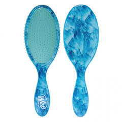 Pair of blue oval hair detangler brushes with fine bristles