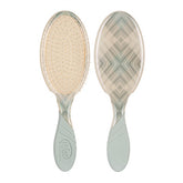 Detangling hair brush with pearlescent prism pattern and light green handle