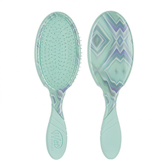 Cyan pearlescent paddle hair brush with oval head and flexible bristles