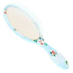 Light-blue oval hair detangling brush with white bristles