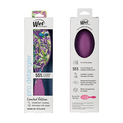 Hair detangling brush in retail box, purple peacock cushion insert