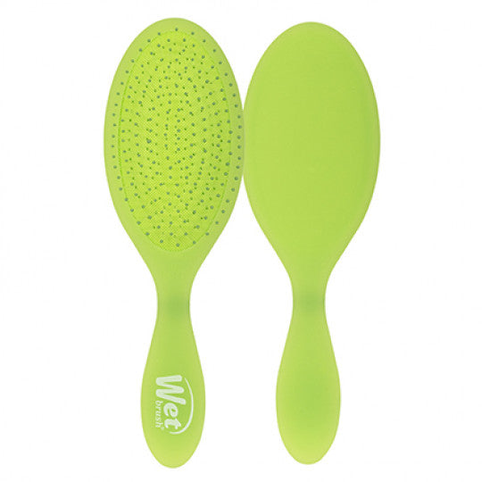 Lime green detangling hair brush with oval bristle pad and ergonomic handle