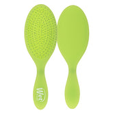 Lime green detangling hair brush with oval bristle pad and ergonomic handle
