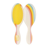 Detangling hair brush with yellow bristles and pastel rainbow striped handle, Wet