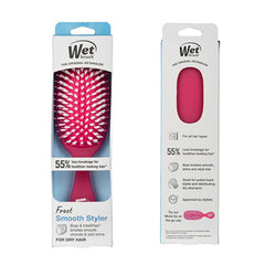 Wet Frost Smooth Styler brush packaging, front and back with pink brush shape