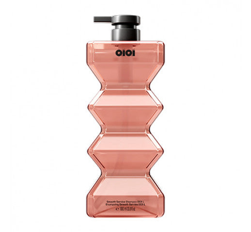 Qiqi Go Deeper cleansing shampoo bottle with black pump, pink translucent body