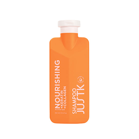 JUSTK nourishing keratin collagen shampoo bottle, orange with white cap