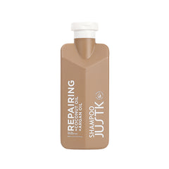 Brown shampoo bottle with white cap, coconut oil & argan oil label