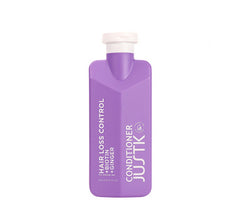Hair conditioner bottle, purple, with flip-top cap and vertical label