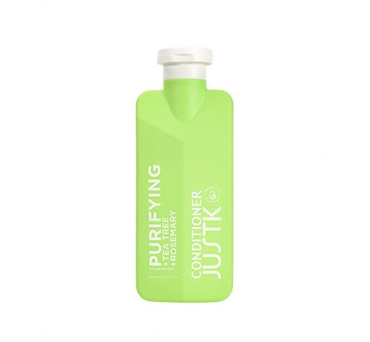 Green JUSTK Purifying conditioner bottle, rosemary + tea tree, 300 ml, cap