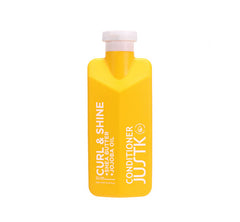 JUSTK Curl & Shine conditioner bottle, 300 ml, yellow plastic with pink cap