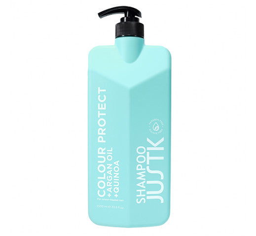 Color-protect shampoo bottle with black pump, turquoise plastic container