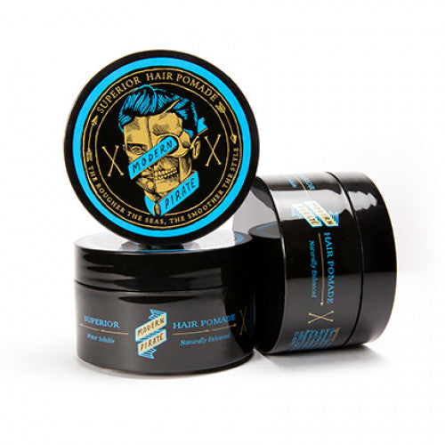 Hair pomade jar set with blue skull label and black lid, 100ml container