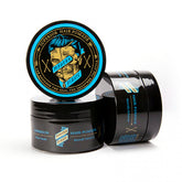 Hair pomade jar set with blue skull label and black lid, 100ml container