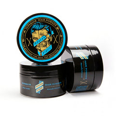 Hair pomade jar set with blue skull label and black lid, 100ml container