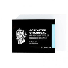 Charcoal soap box, black with blue accents and pirate-themed label, 110 g