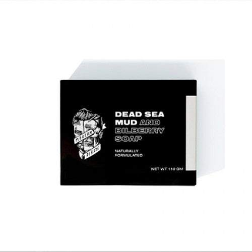 Soap bar in black box labeled Dead Sea Mud and Bilberry, 110 g