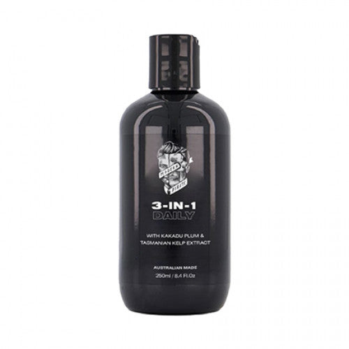 3-in-1 daily hair wash bottle, dark bottle with black cap and 250 ml label