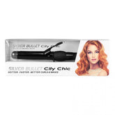 32mm ceramic curling iron on retail box, black barrel and handle