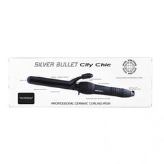 32mm ceramic curling iron in retail packaging, black wand and cord base
