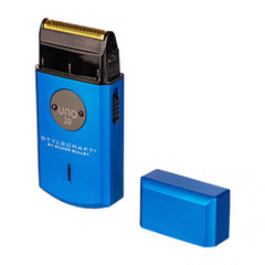 Blue StyleCraft Uno 2.0 single foil shaver with black foil head and safety cap.