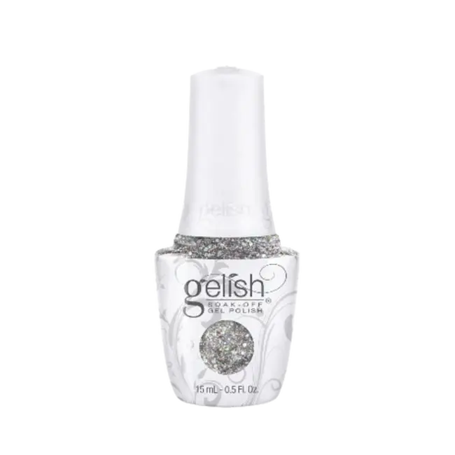 Nail gel polish bottle with glittery silver polish, 15 ml