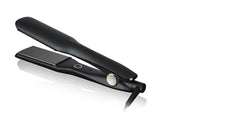 Wide hair straightener with black plates and power control button