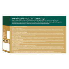 Biotique gold facial kit box back panel with usage instructions and ingredients text