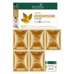 Biotique gold facial kit with six gold sachets and Swiss magic dark spot corrector