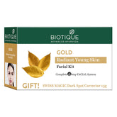 Biotique gold radiant young skin facial kit box with six-step system and gift