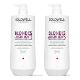 Hair care bundle of two pump bottles, Goldwell Dualsenses Blondes & Highlights anti-yellow