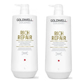 Goldwell Dualsenses Rich Repair bundle: 1L shampoo and conditioner bottles with pumps