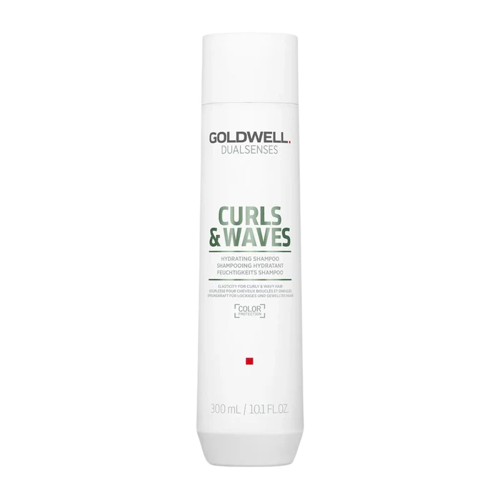 Goldwell Curls & Waves hydrating shampoo bottle, 300 ml, white with green label