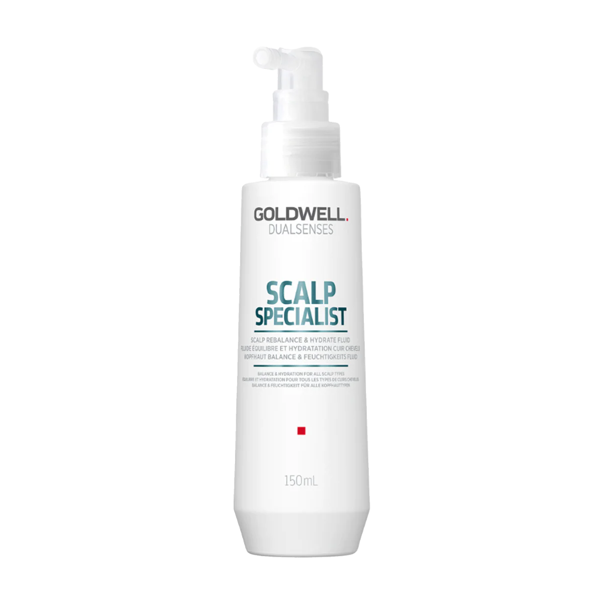 Scalp specialist fluid bottle with pump, 150 ml, white with blue label