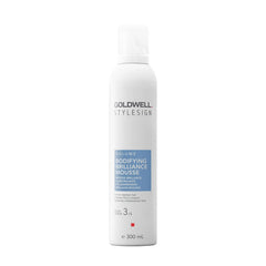 Bodifying brilliance mousse bottle, 300 ml, white bottle with clear pump cap.