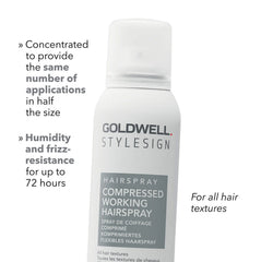 Hair spray bottle with Goldwell StyleSign compressed working hairspray label
