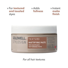 Goldwell StyleSign mattifying paste jar, front label with beige cream inside