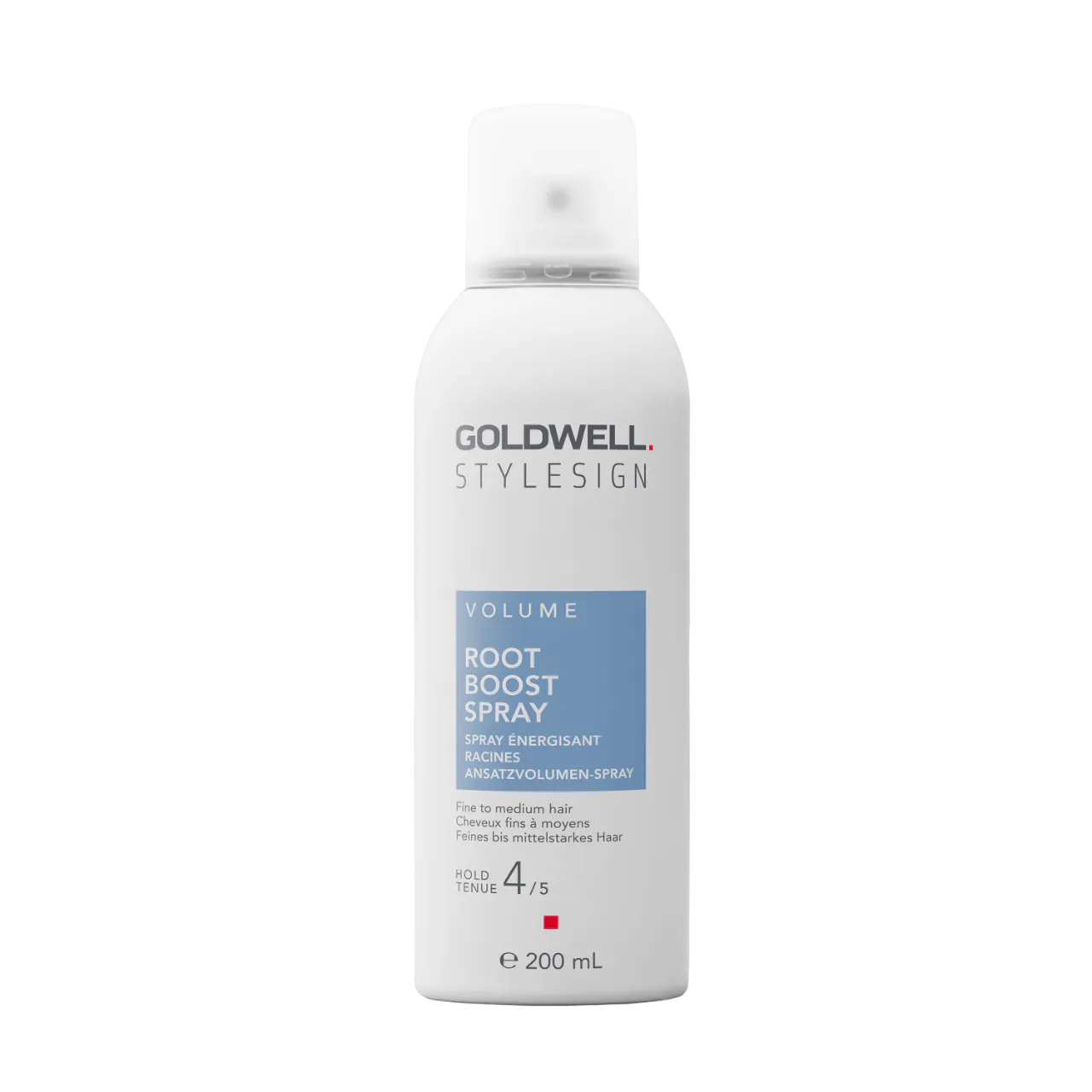 Hair root boost spray bottle, white with blue label and Goldwell StyleSign branding, 200 mL.
