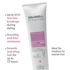 Goldwell StyleSign straightening balm tube, white with pink straightening balm panel.
