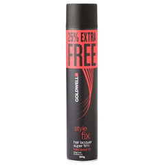 Goldwell hair lacquer super firm aerosol spray can, black with red text