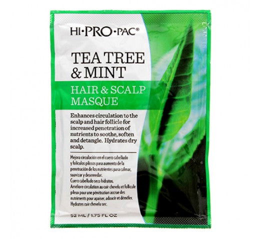 HI-PRO-PAC tea tree & mint hair & scalp masque in green pouch, 52 ml