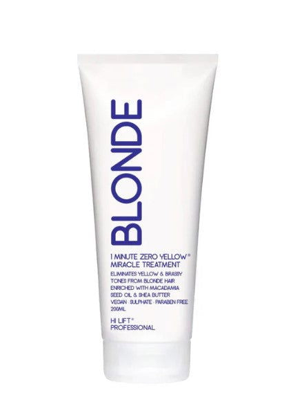 Hair treatment tube, white with blue HL lettering and Blonde label