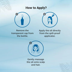 Anti-dandruff hair oil how-to-use diagram with bottle, face, and massage icons