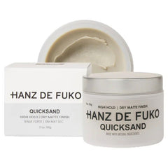Hanz De Fuko Quicksand hair styling clay in cream jar with matching product box
