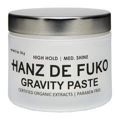 Hair paste jar with black lid; Hanz de Fuko Gravity Paste label.